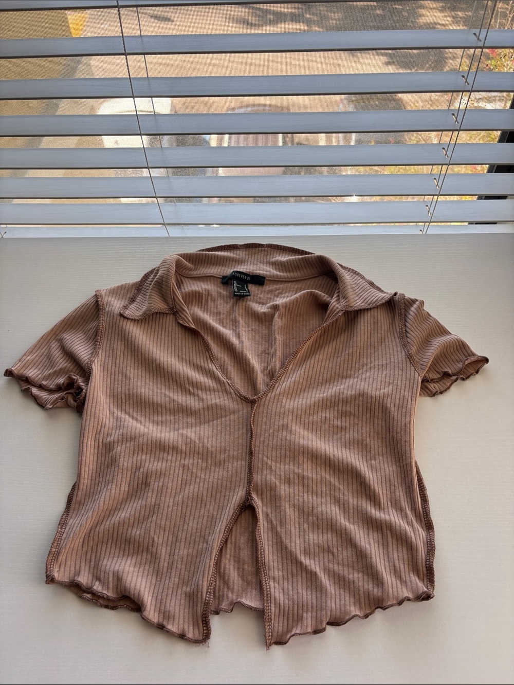 Forever 21 Ribbed Collared Cropped Top in Mauve Brown